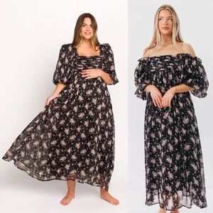 NWT Worth Collective Melody Floral Maxi Dress in Black Maternity Bump Friendly